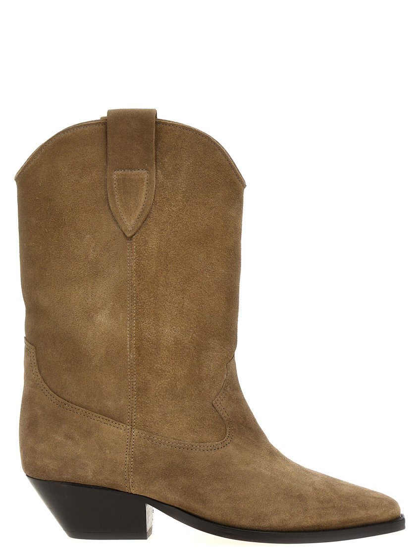 Isabel Marant Mid-height Suede Western Boots With Pointed Toe And Block Heel In Beige