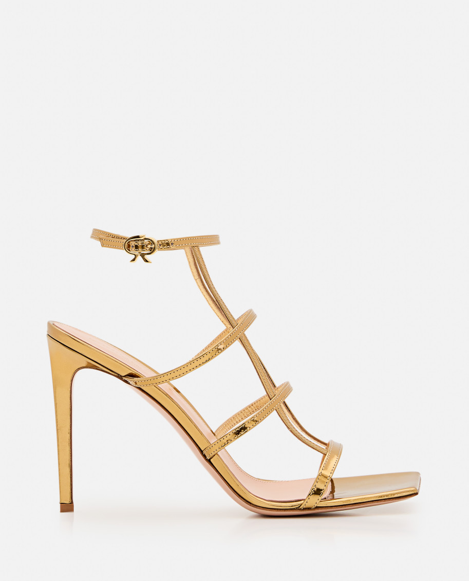 Gianvito Rossi Gold-tone Caged 95mm Patent Leather Sandals In Golden