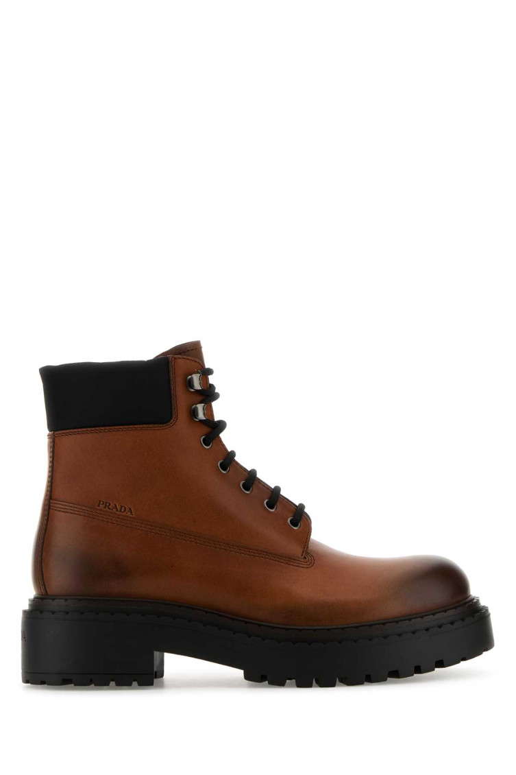 Prada Hot Stamping Logo Boots In Brown