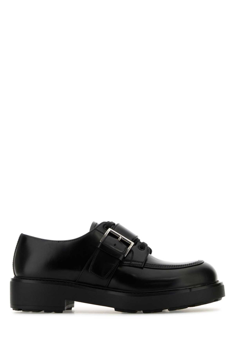 Prada Lace-up Block Heel Round Toe Shoes In Black