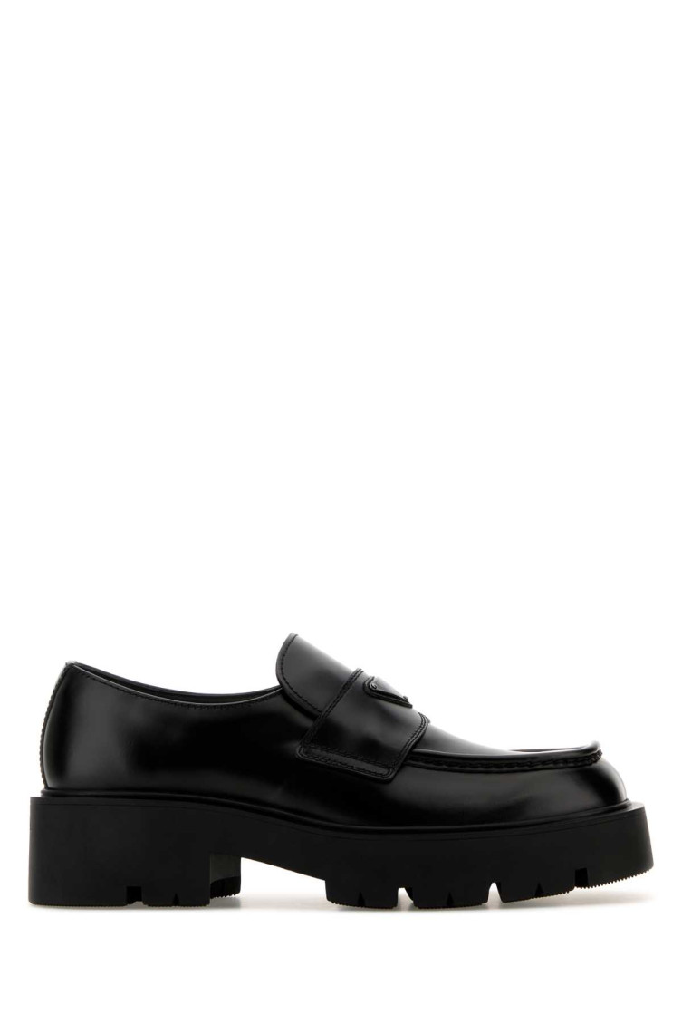 Prada Black Brushed Leather Loafer In Black