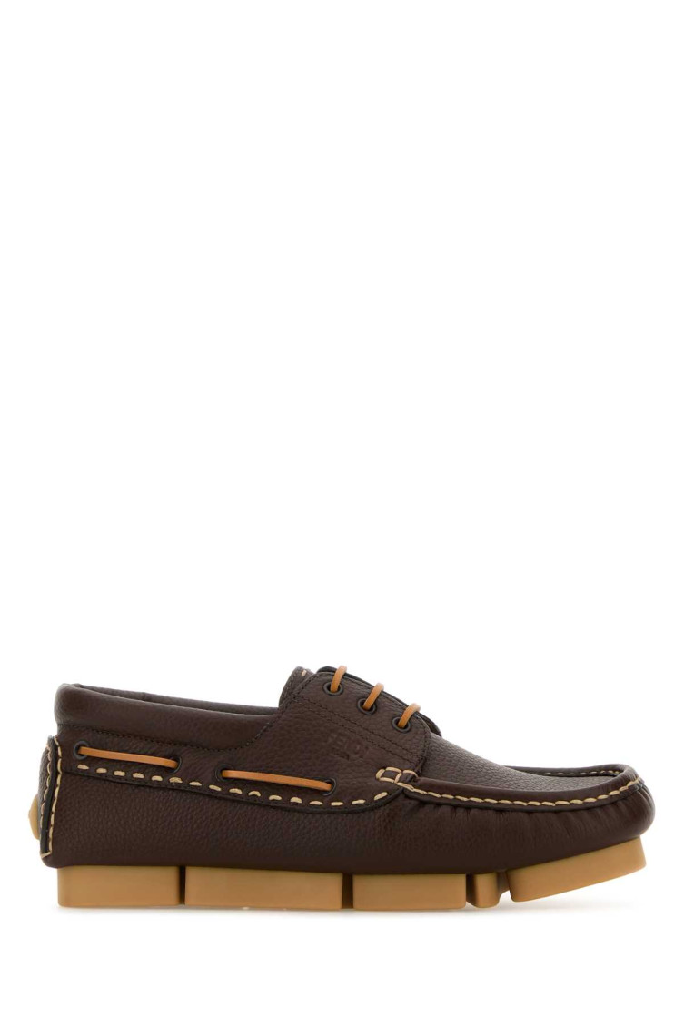 Fendi Chocolate Leather Deck Loafers In Brown