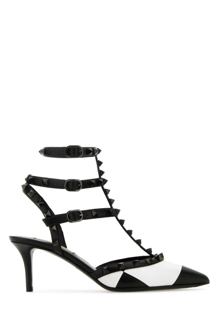 Shop Valentino Black Two-tone Rockstud Pumps