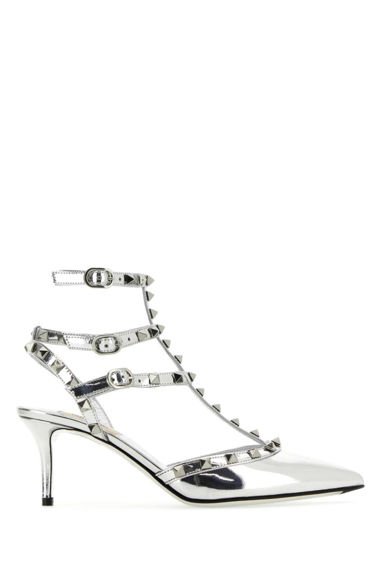 Valentino Silver Leather Rockstud Pumps In Silver
