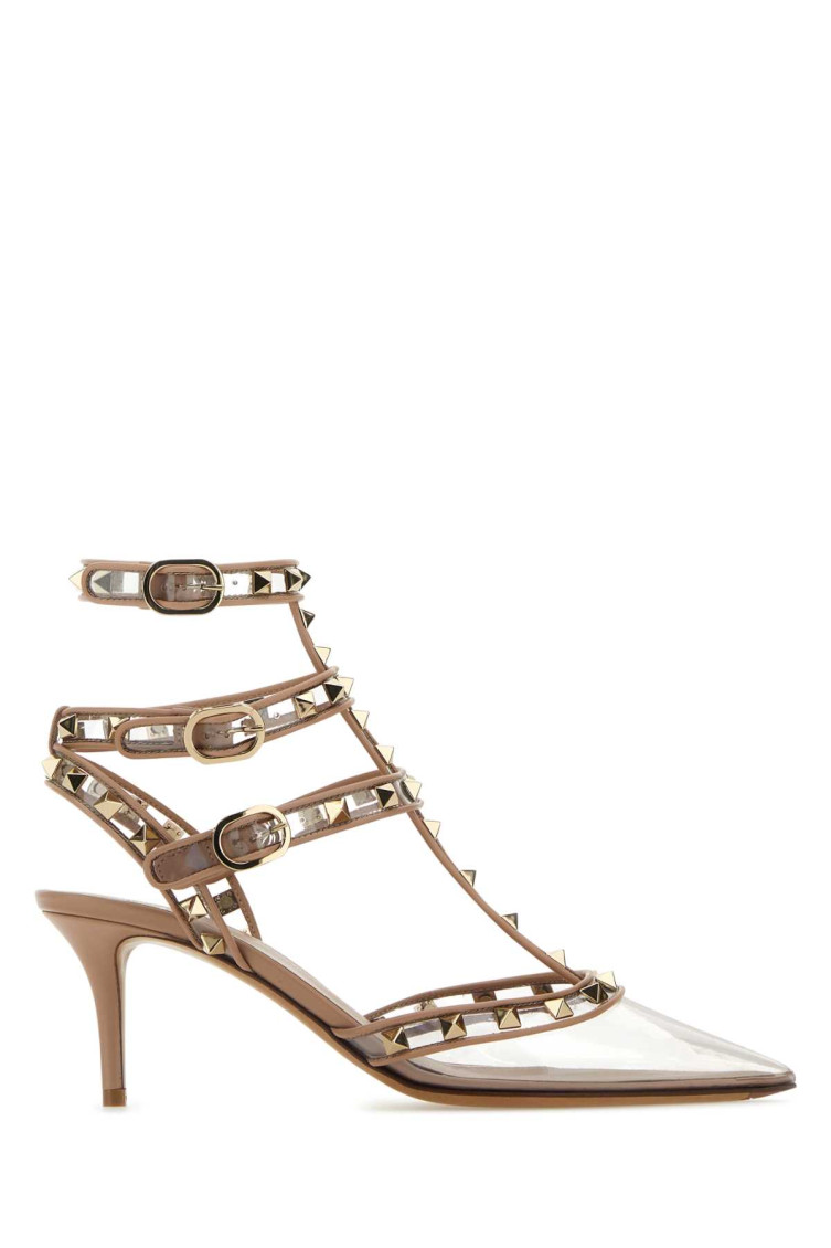 Valentino Rockstud 75mm Transparent-toe Pumps In Beige