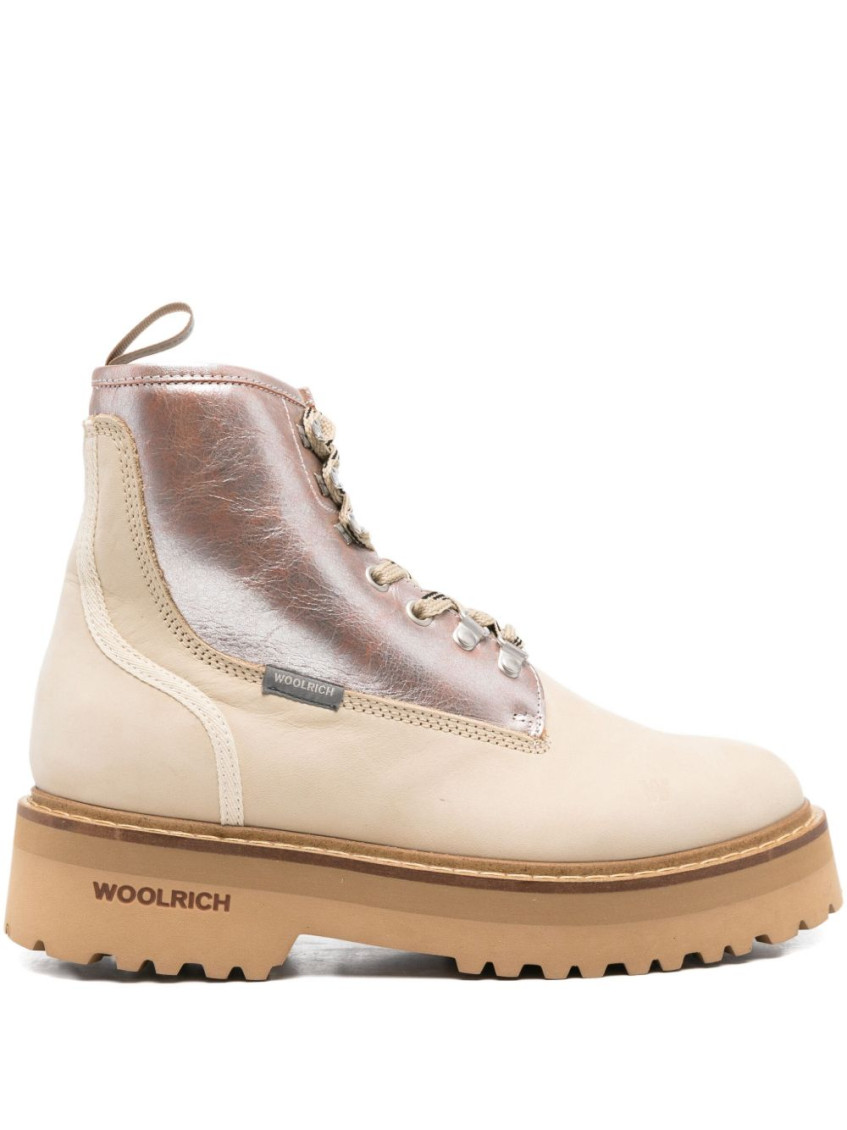 Woolrich Chunky Sole Leather Lace Up Ankle Boots In Nude