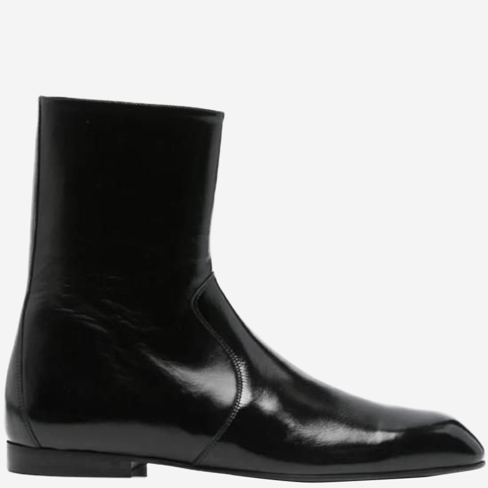 Khaite Glossy Enameled Leather Boot In Black