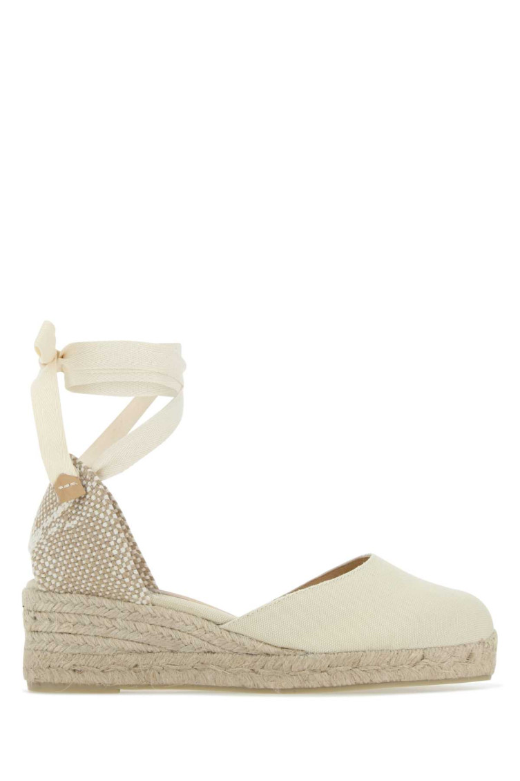 Shop Castaã±er Ivory Canvas Carina Wedges In White