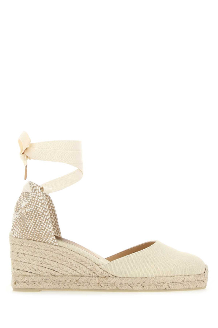Shop Castaã±er Ivory Canvas Carina Wedges In White