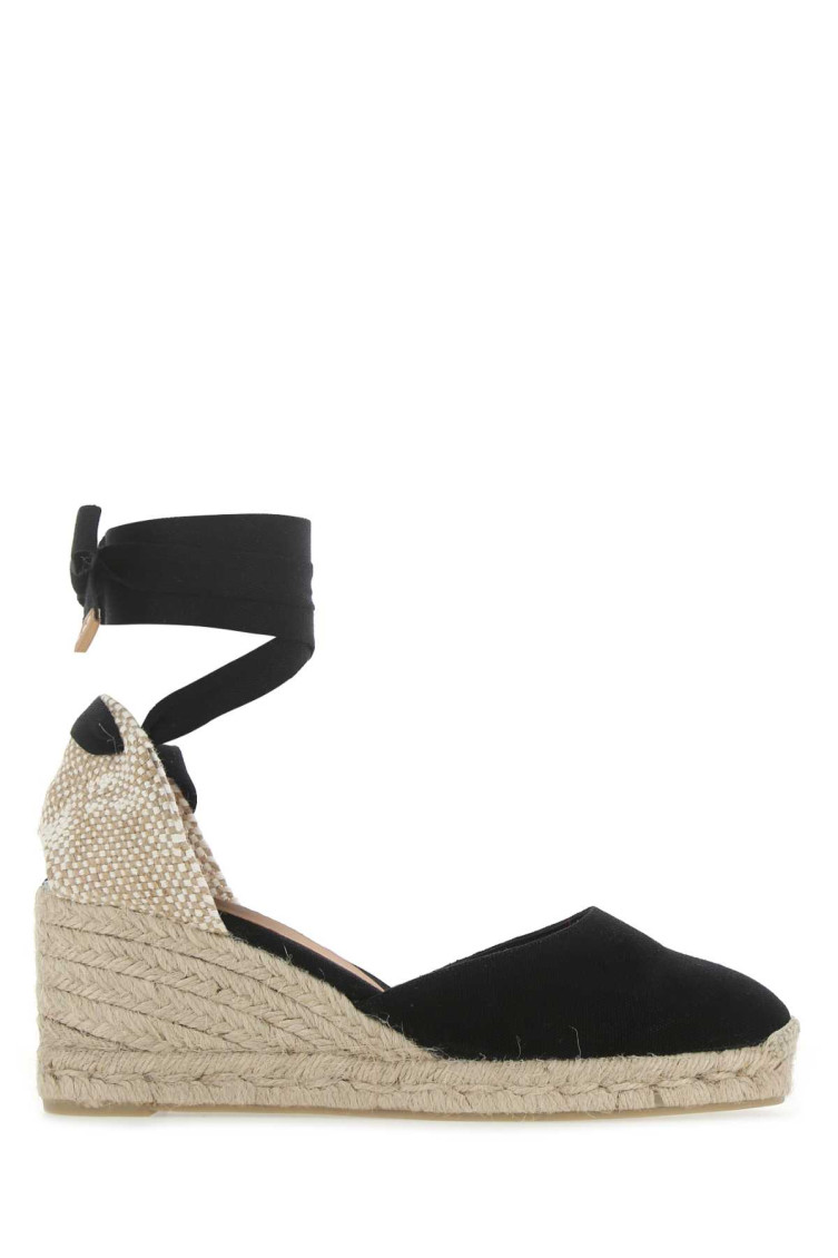 Castaã±er Carina Espadrilles Wedge Sandal With Ankle Laces In Black