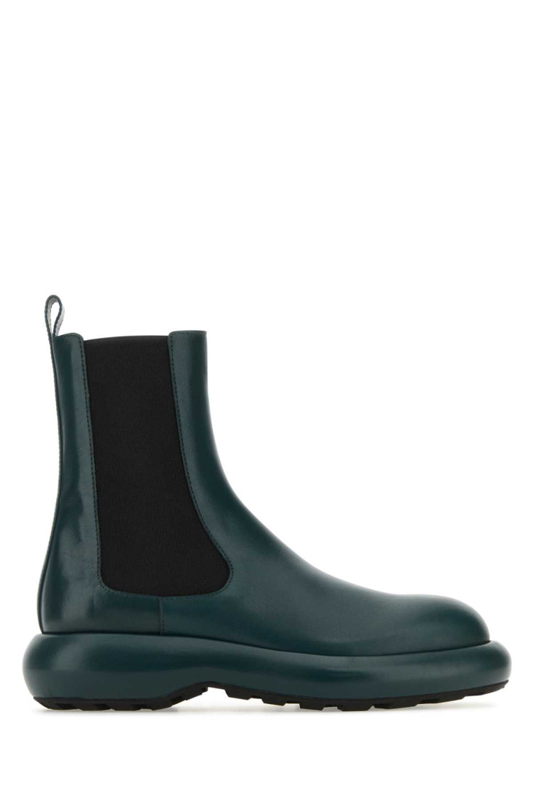 Jil Sander Bottle Green Leather Chelsea Ankle Boots In Dark Green