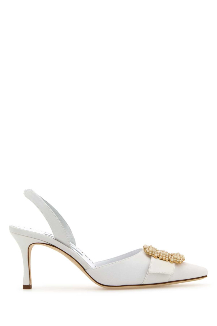 Manolo Blahnik White Slingback Heels In Multi