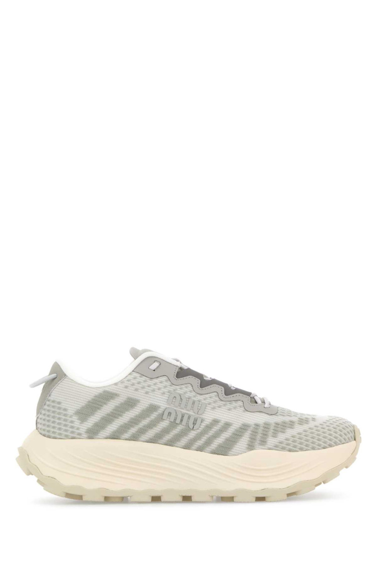 Miu Miu Fabric Sneakers With Mesh Upper And Rubber Sole In Gray