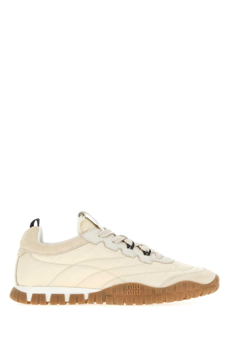 Miu Miu Prada Two-tone Leather And Tech Fabric Sneakers In White
