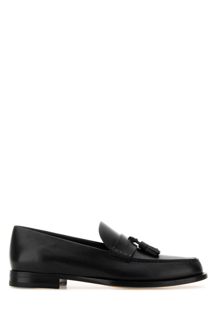 The Row Black Leather Novus Loafers In Black
