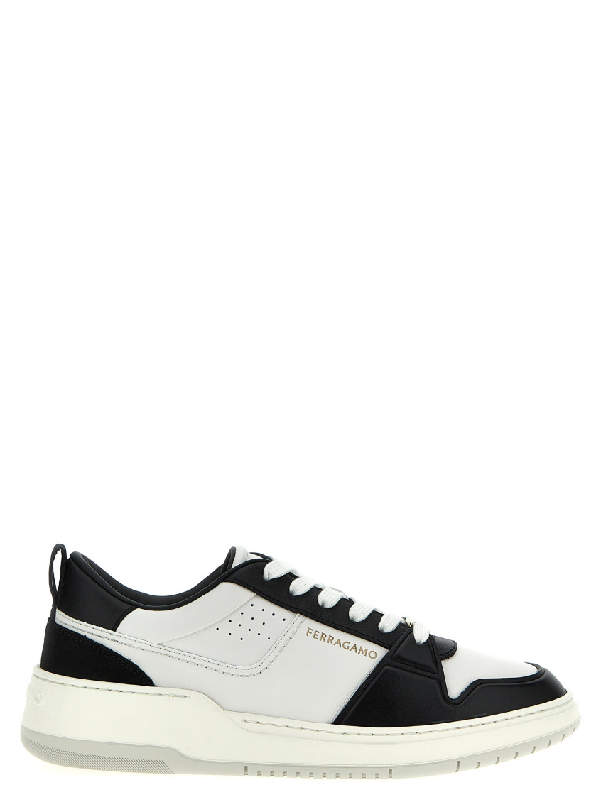 Ferragamo Suede Patch Skate Sneaker In Blackwhite