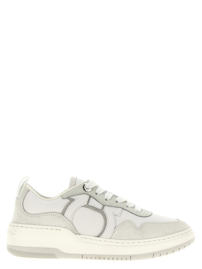 Ferragamo Women Gancini Leather Sneakers In Grey