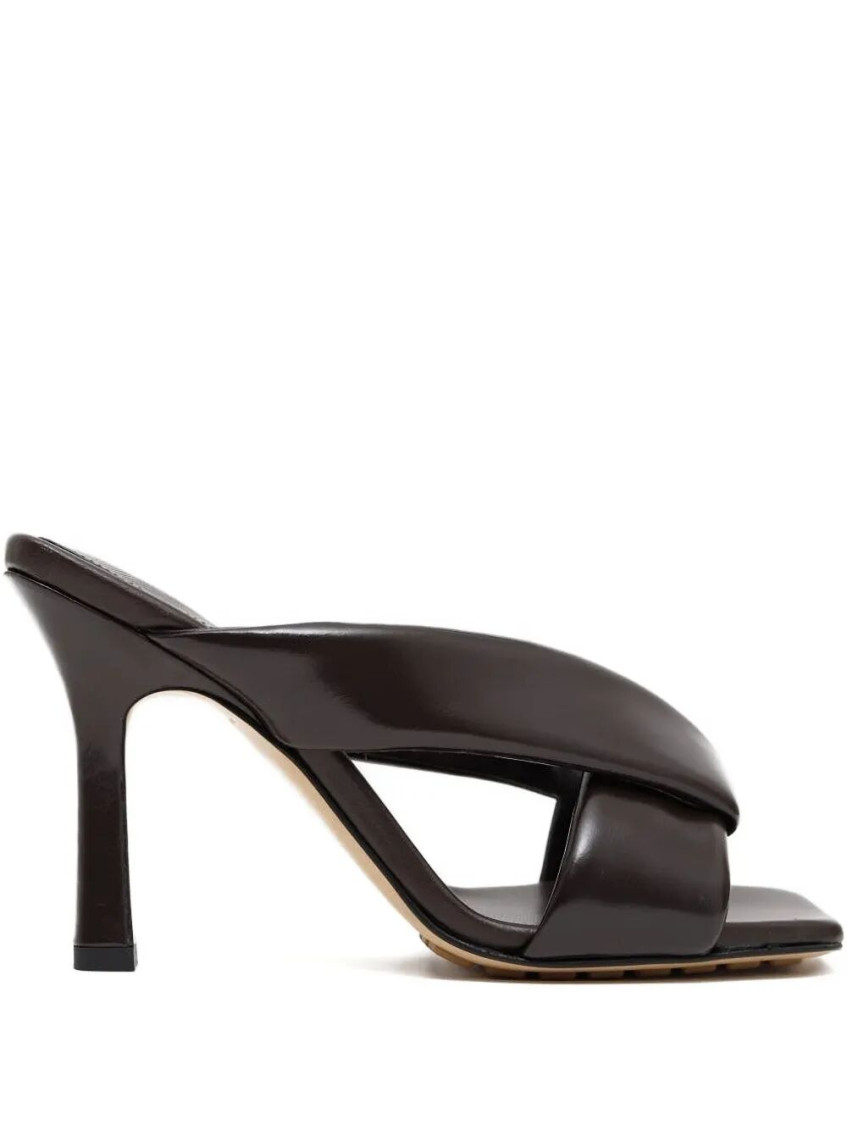 Bottega Veneta Criss Cross Padded Leather Slide Sandals In Dark Brown