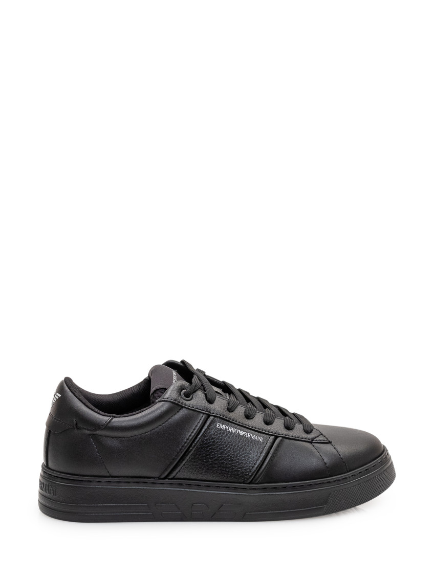 EMPORIO ARMANI ブラック レザー シューズ Emporio Armani Black Leather Sneakers for Men Online USA at