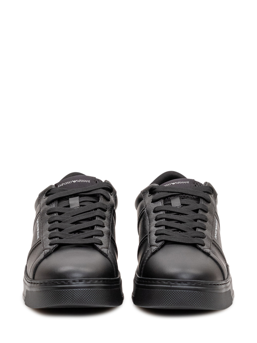 靴 archive EMPORIO ARMANI Leather Shoes Emporio Armani Black Leather Sneakers for Men Online USA at