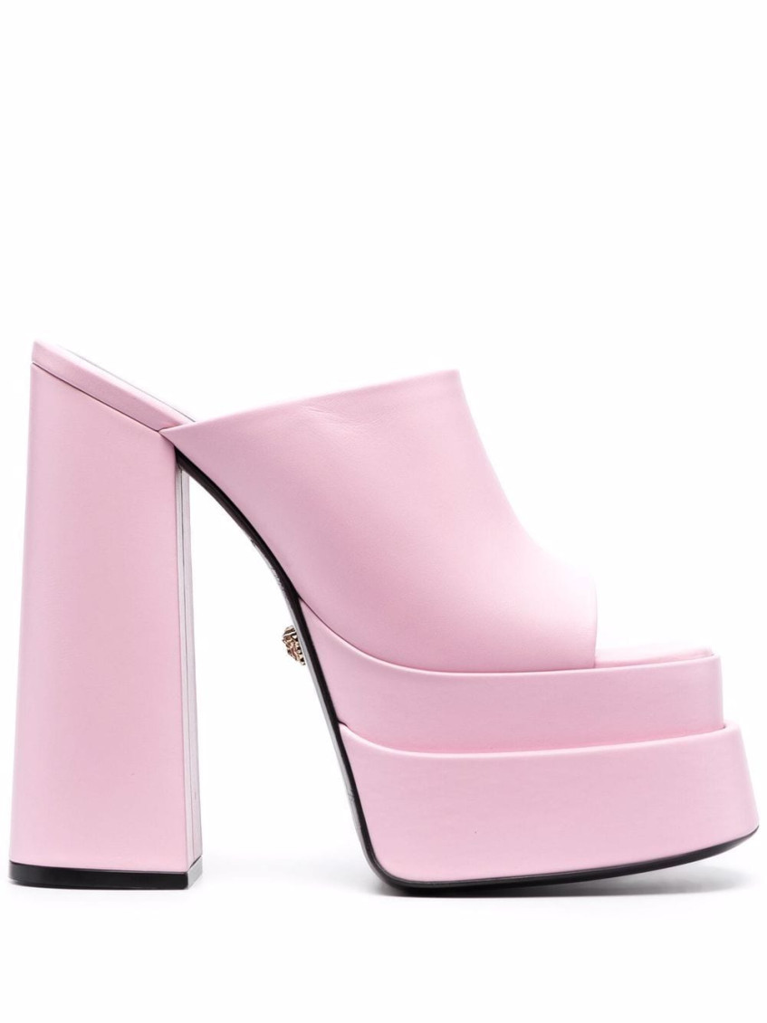 Versace Pink Leather Platform Mules