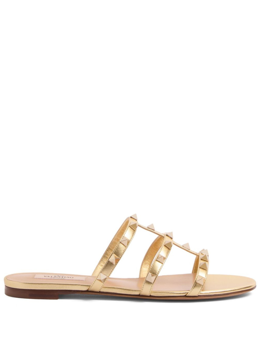 Valentino Garavani Rockstud Laminated Nappa Slide Sandal Woman Antique Brass 41