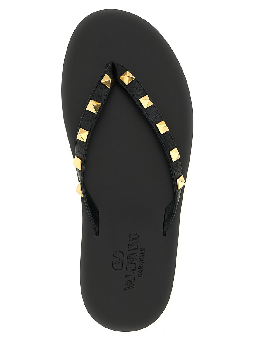 Valentino Garavani Black Studded Open Toe Slippers for Men Online
