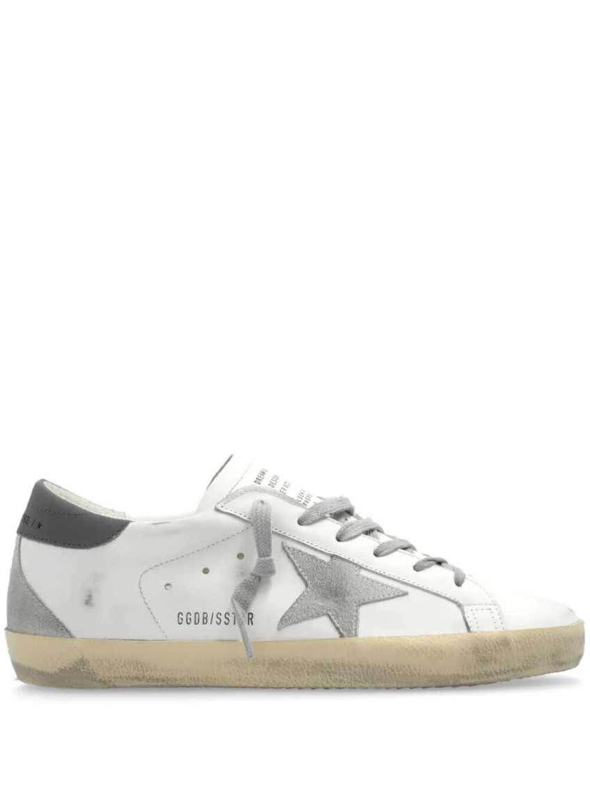 Golden Goose Super-star Leather Sneakers With Suede Grey Leather And Leather Grey Heel Tab Shoes In White