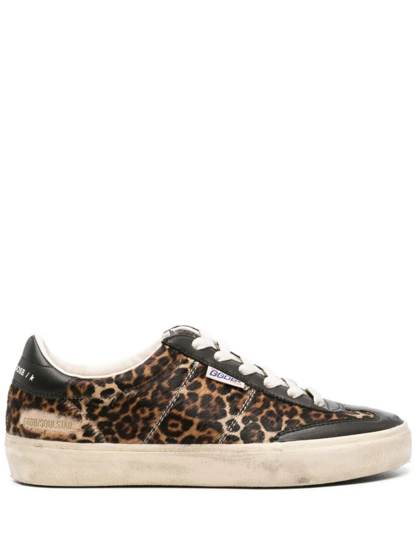 Golden Goose Soul Star Sneakers In Leopard-print Pony Skin With Black Nappa Leather Heel Tab And Inserts In Animal Print