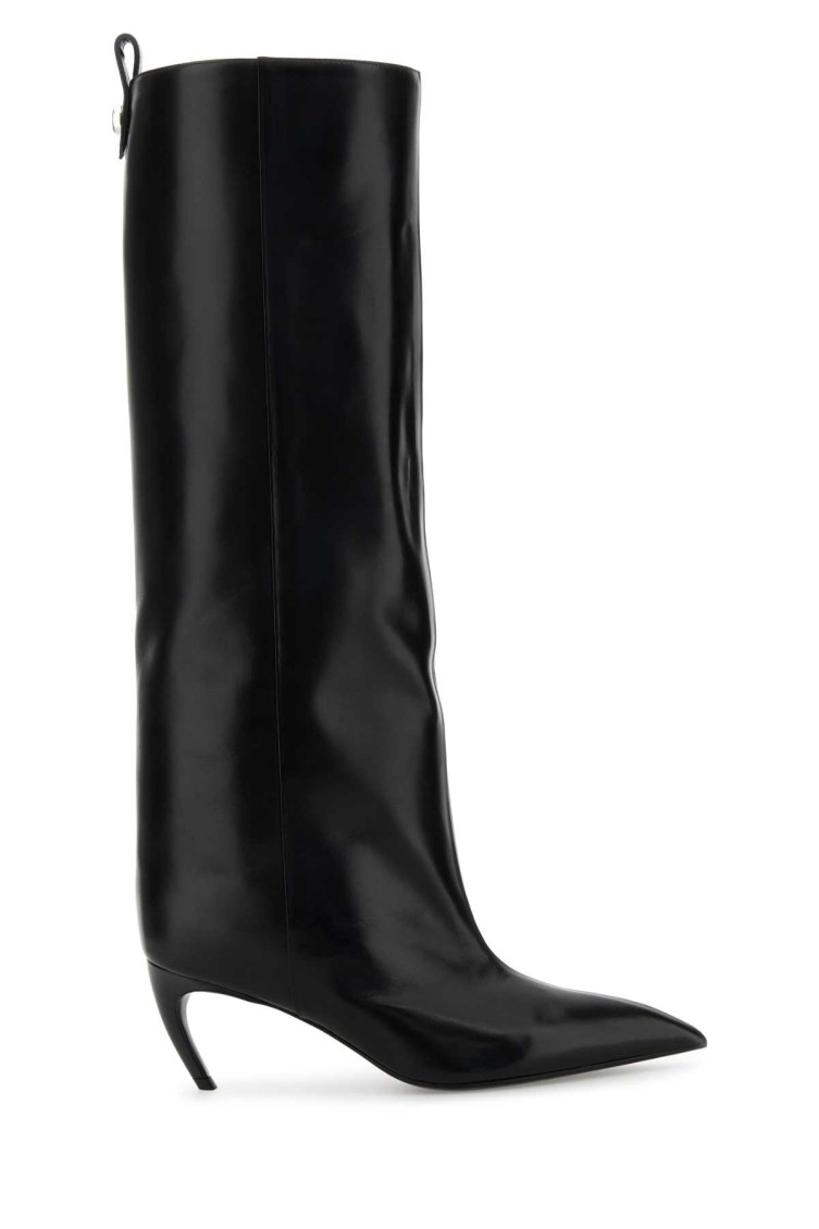 Attico Leather High Shaft Ankle Boots With Pointed Toe In Black