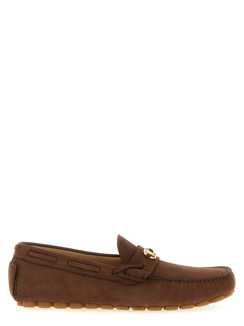 Valentino Loafers With Rubber Sole And Topstitching In Brown