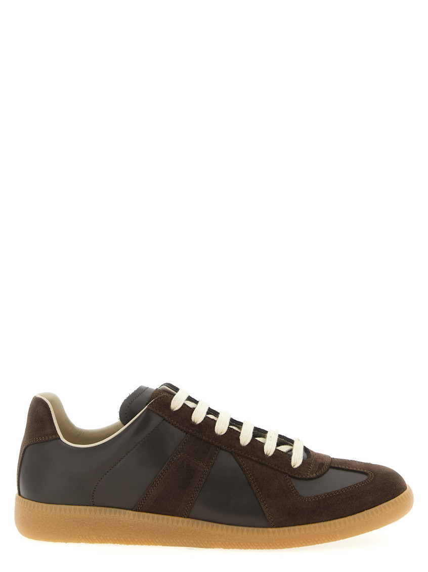 Maison Margiela Low-top Sneakers Featuring Suede Panels In Brown