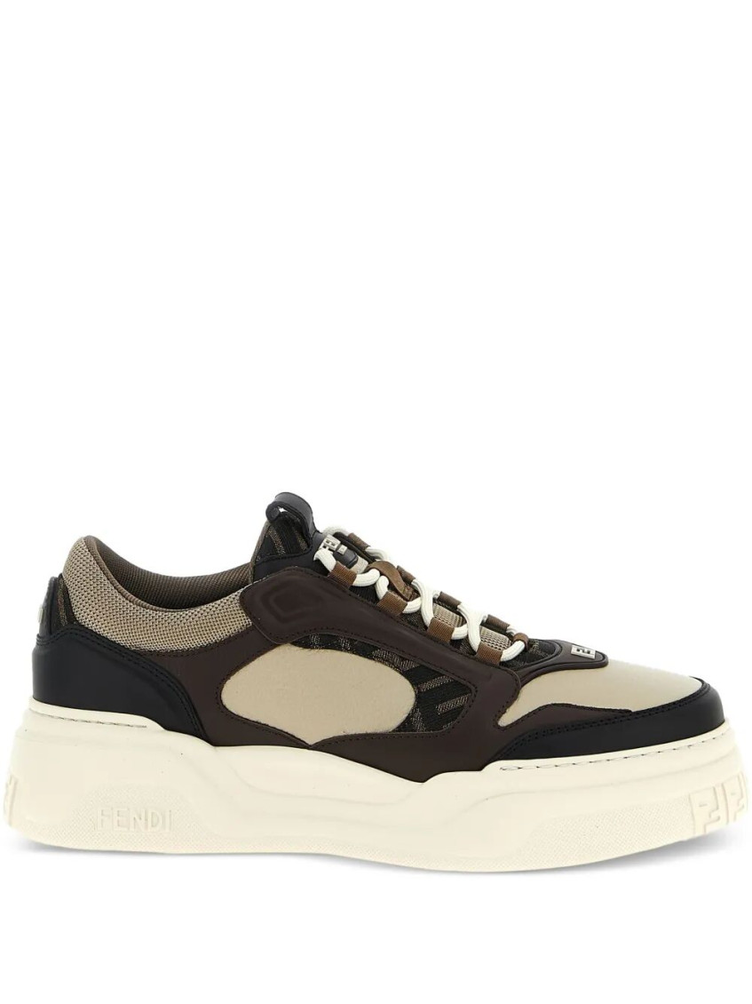 Fendi Force Leather Sneakers With Ff Jacquard And Mesh Details Shoes In Black