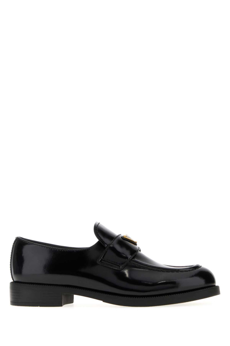 Prada Leather Loafers With Round Toe And Shiny Finish In Black
