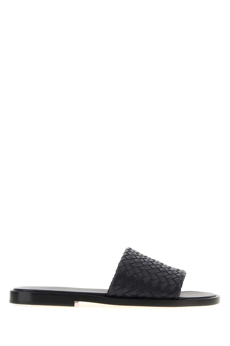 Bottega Veneta Nappa Leather Elio Slippers With Woven Texture In Black