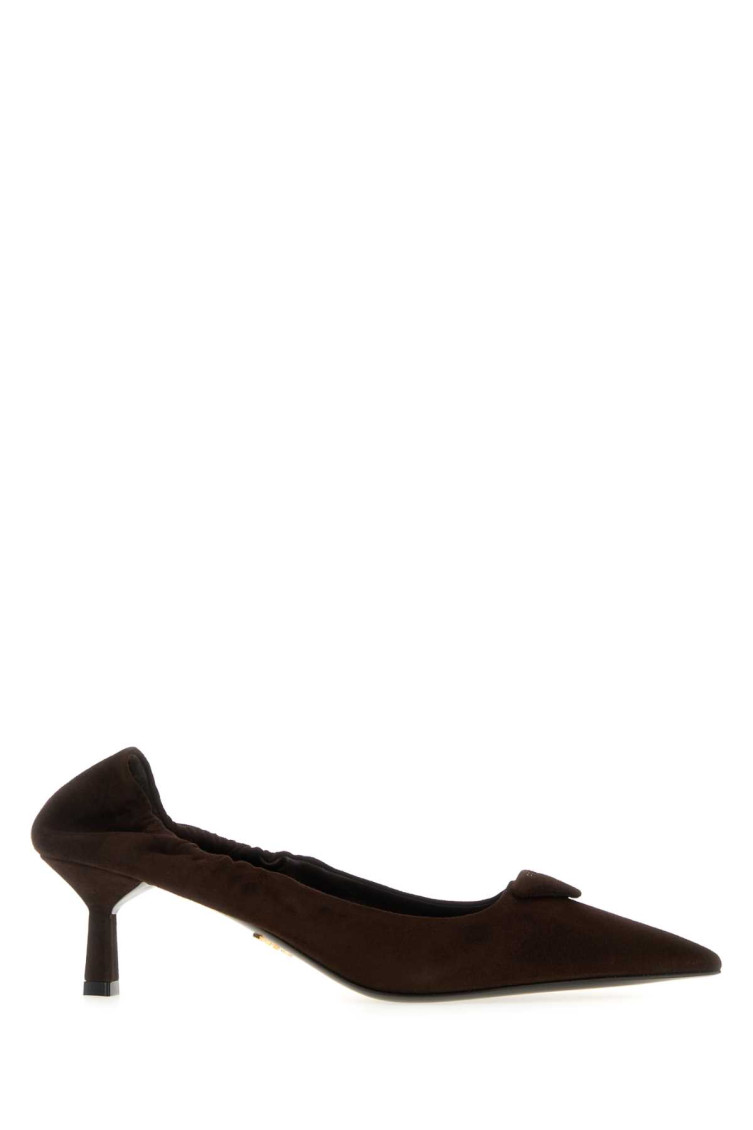 Prada Suede Kitten Heel Pumps With Pointed Toe In Brown