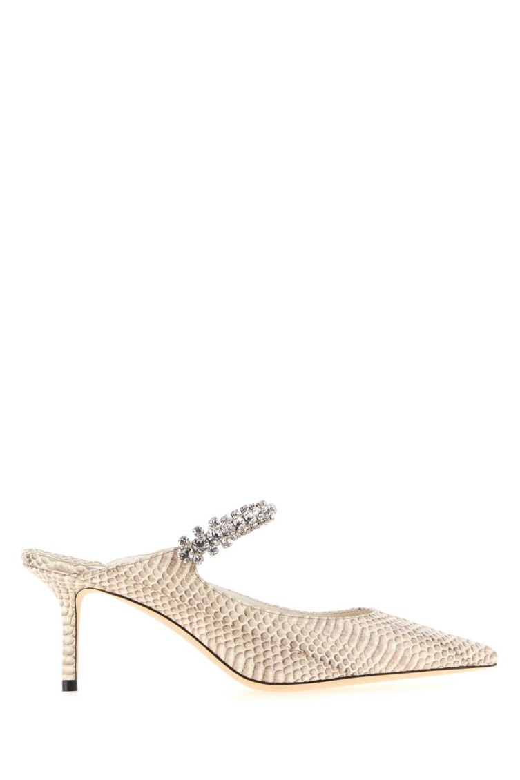 Jimmy Choo Mules Leather Textured Strap Embellished In Brown