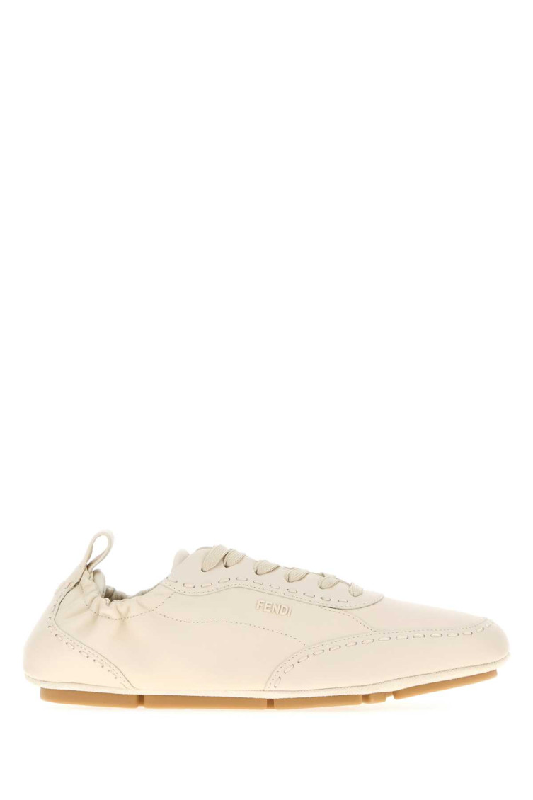 Fendi Low Profile Leather Sneakers With Round Toe In Neutral
