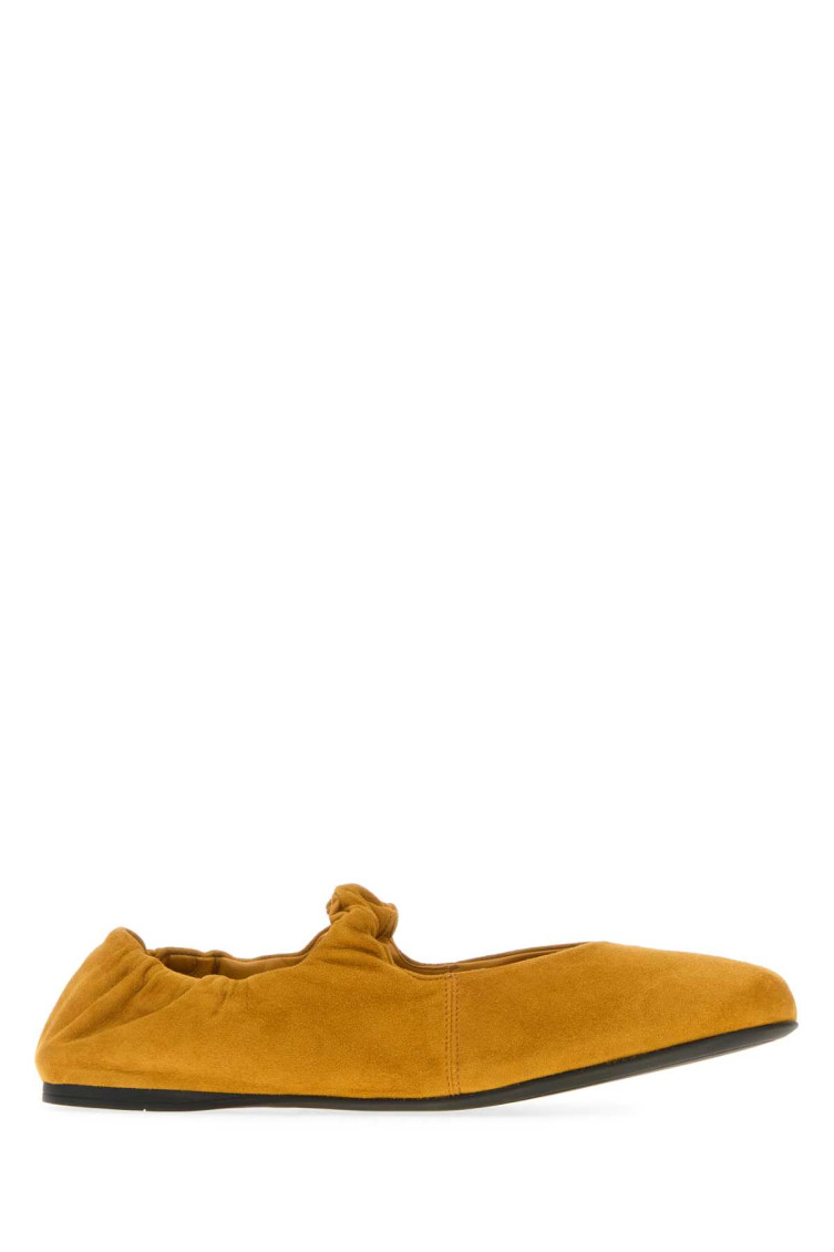 Miu Miu Ruched Suede Ballerina Shoes In Orange