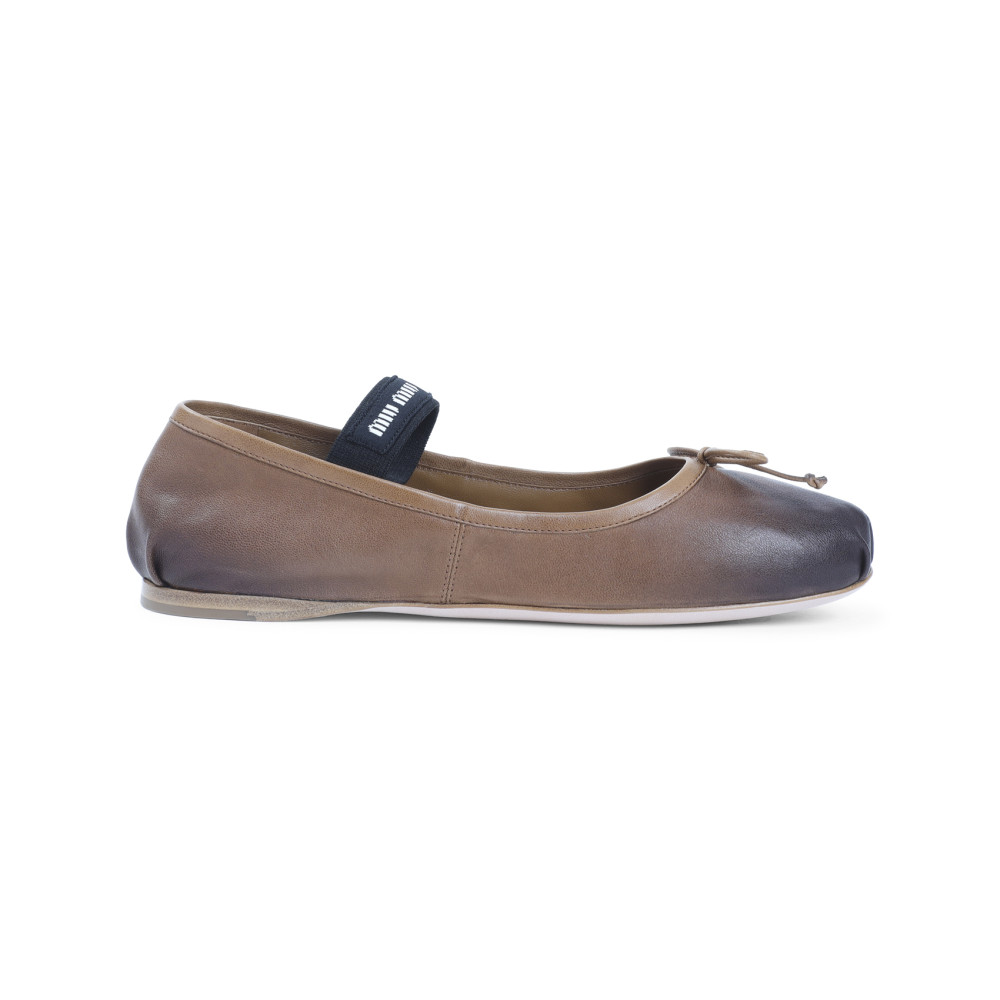 Miu Miu Gradient Brown Lamb Leather Ballet Flats With Bow Detail In Multi
