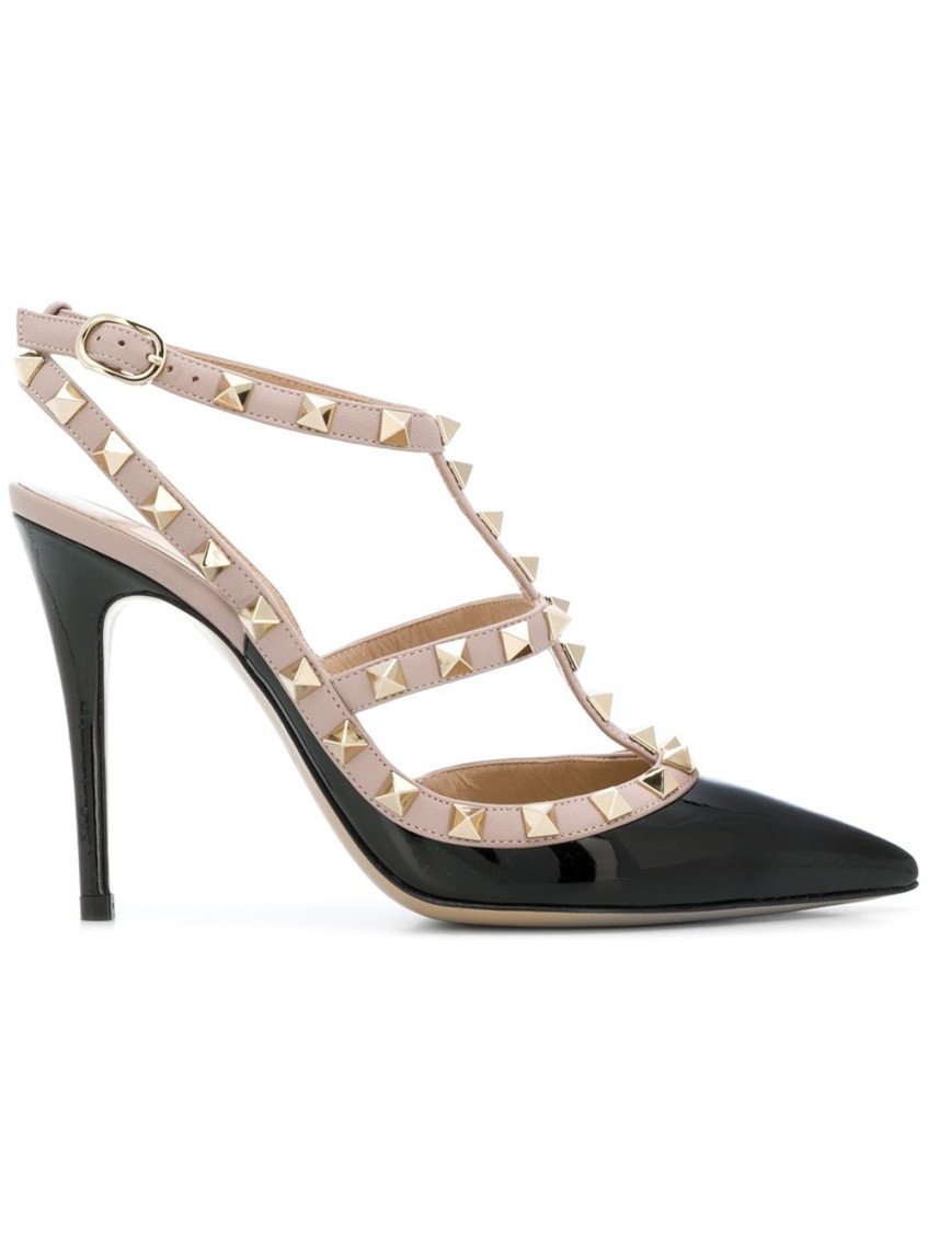 Shop Valentino Black Rockstud Leather Pumps