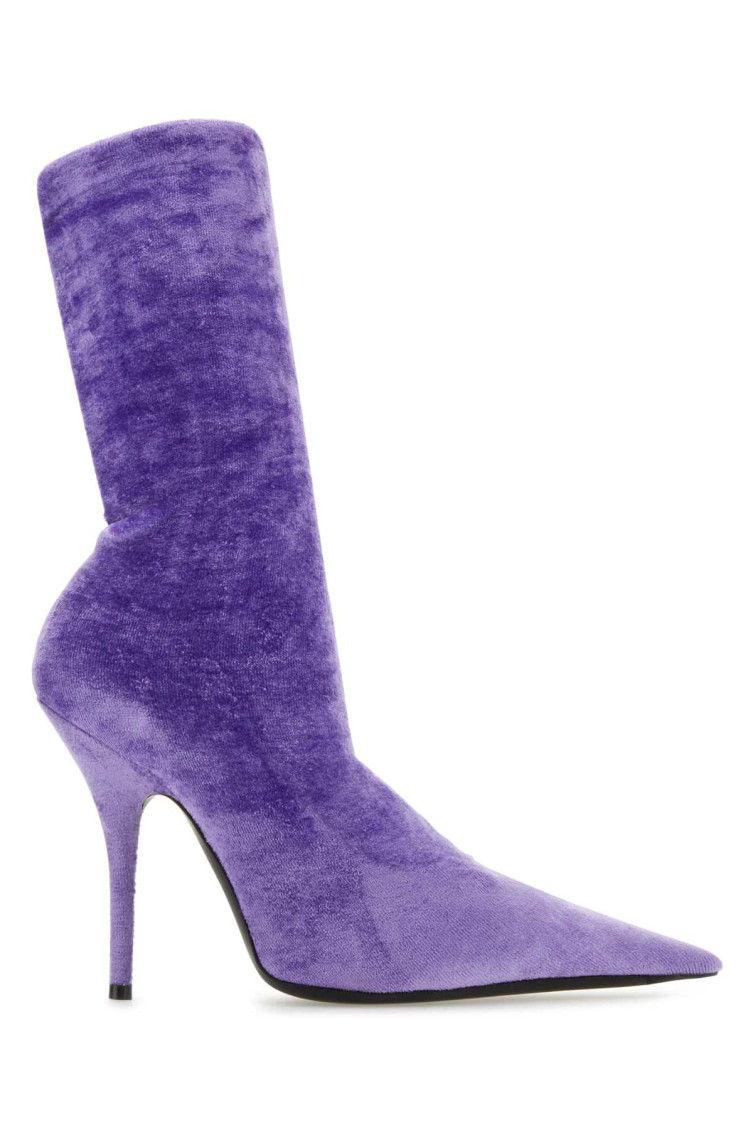 Shop Balenciaga Lilac Velvet Knife Ankle Boots In Purple