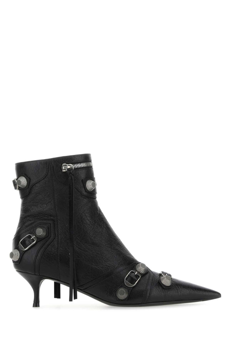 BALENCIAGA BLACK LEATHER CAGOLE ANKLE BOOTS 