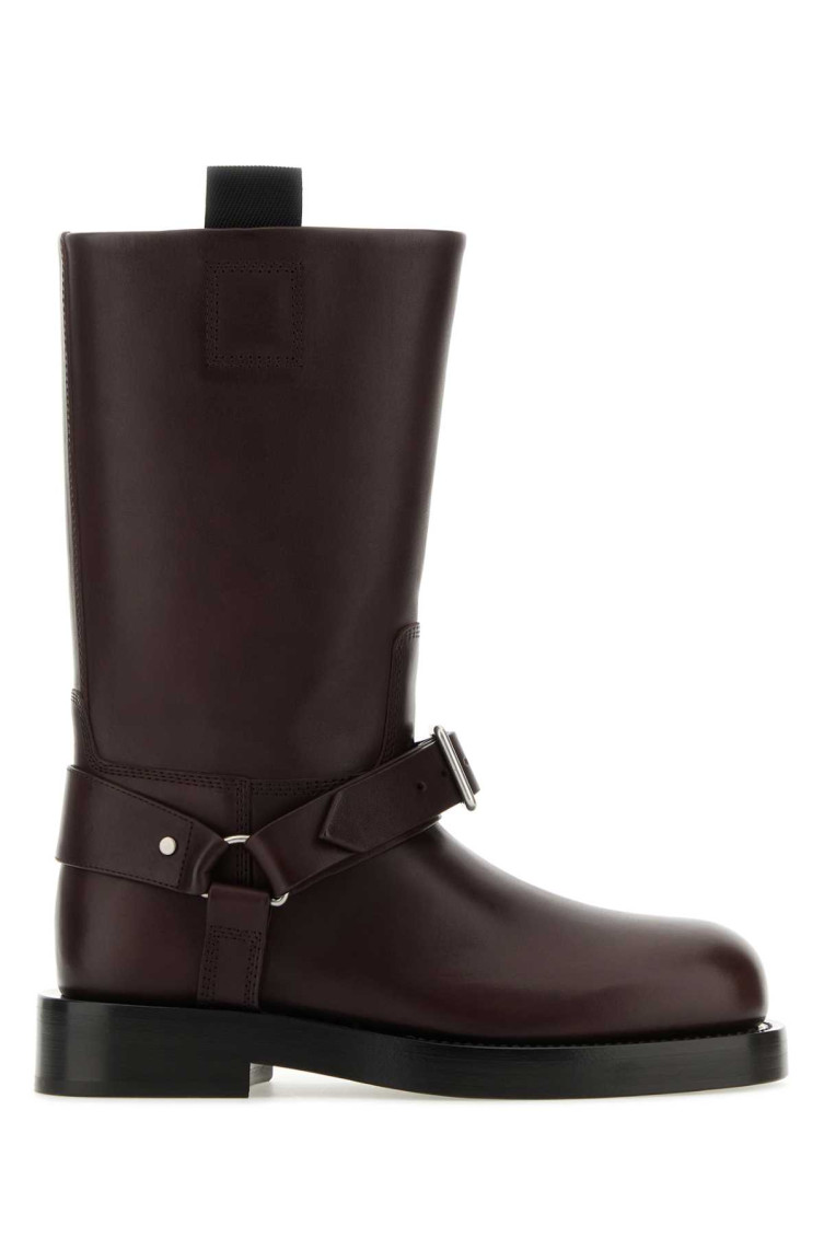 Burberry Women Aubergine Leather Saddle Ankle Boots In Brown