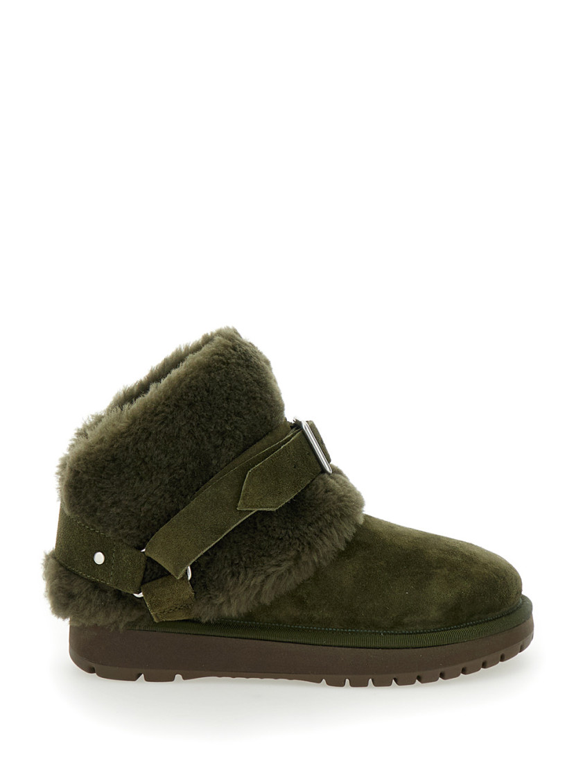 Burberry Snug Green Ankle Boots With Strap In Suede And Shearling In Green