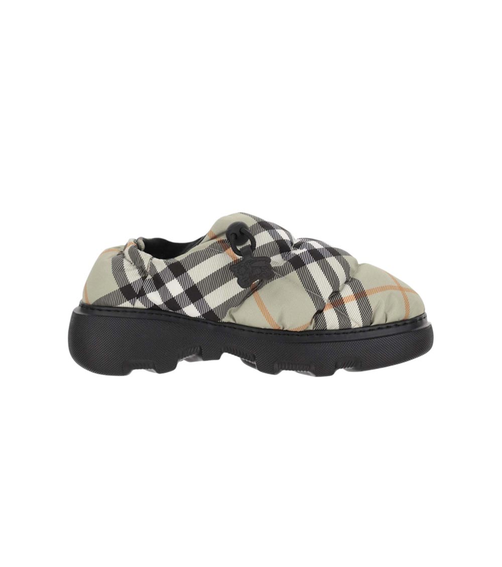 Burberry Printed Fabric Pillow Check Slip Ons In Beige