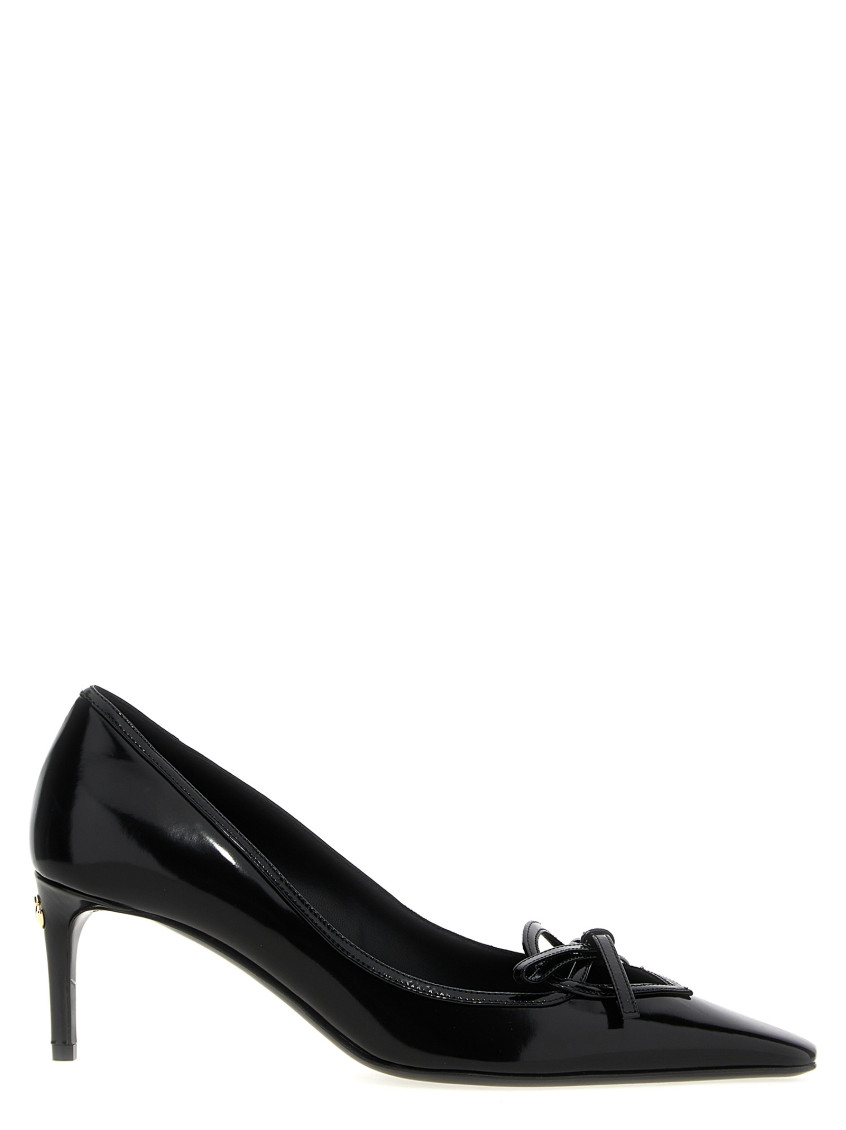 Dolce & Gabbana Glossy Leather Bow Stiletto Pumps In Black