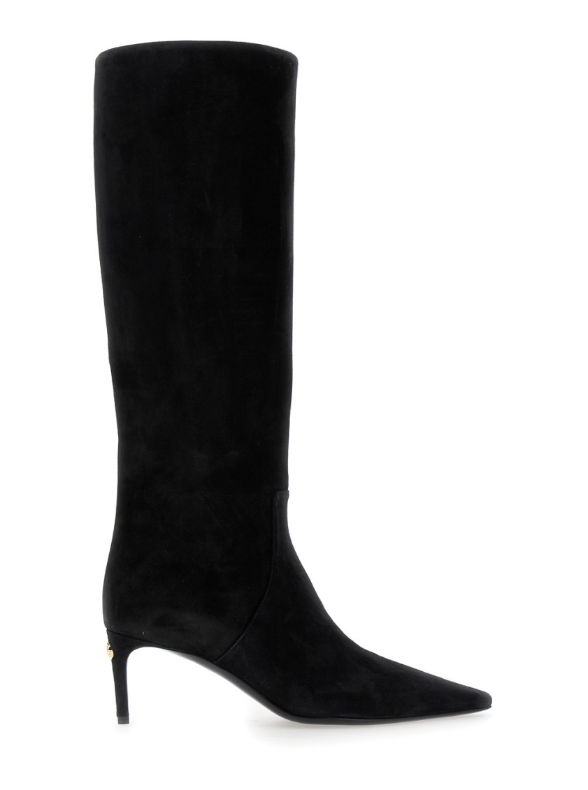 Dolce & Gabbana Black High Boots With Dg Logo In Suede Woman In Black