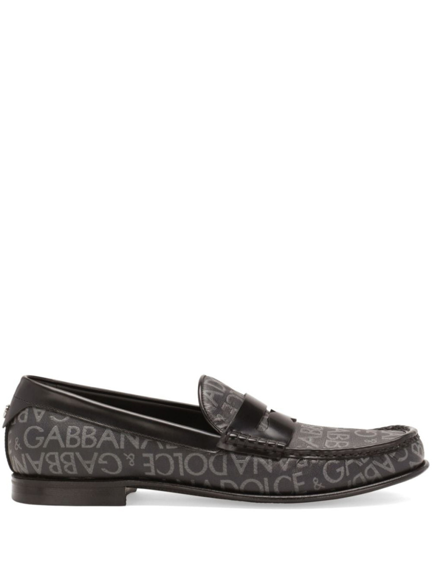 Dolce & Gabbana Jacquard Canvas Loafers In Black