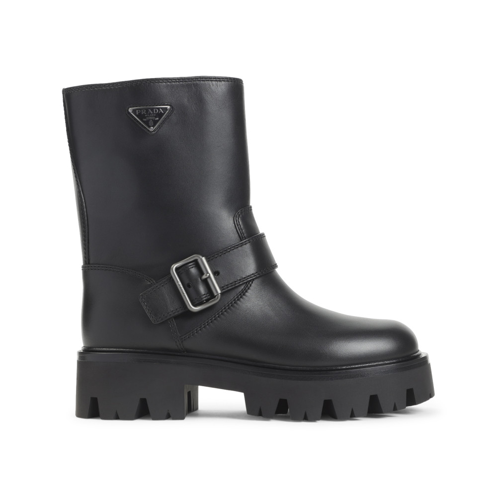 Prada Mid-calf Chunky Sole Round Toe Boots In Black